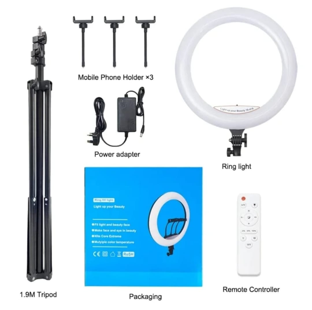 Professional Ring Light with Adjustable Sizes 10", 12", 14", 18", 22" for Photography, Makeup, Live Streaming, and Video Recording