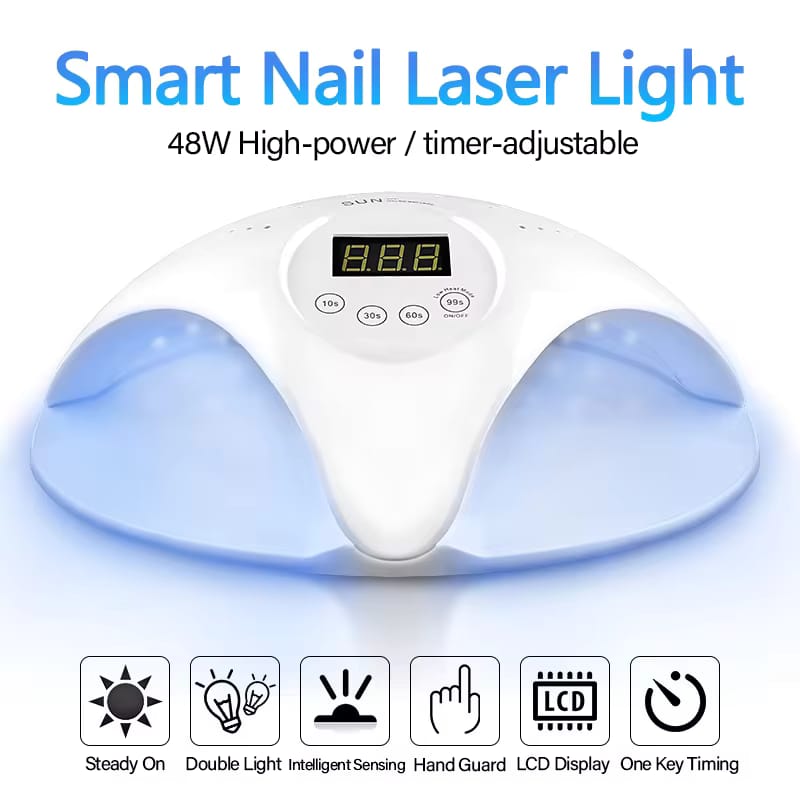 48W Gel Nail Dryer with 57 LED Beads Fast Curing UV/LED Nail Lamp for All Gel Types, Quick Drying, Smart Infrared Sensor, LCD Display, Low Heat Modes for Professional Home Use