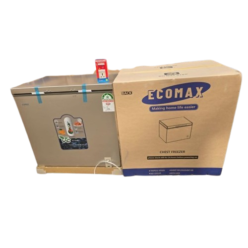 Ecomax 169 litres deep chest freezer offers 169 L of spacious frozen storage with energy-saving, low-noise performance. It includes an adjustable thermostat, manual defrost, a removable basket