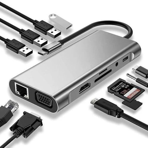 The Type C 11-in-1 Adapter is the ultimate multi-functional hub for expanding the capabilities of your USB-C devices. Packed with 11 essential ports, this adapter is designed for professionals, conten
