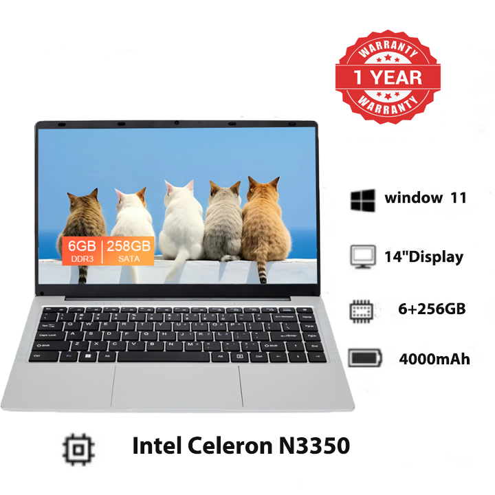 Brand New  Intel Celeron N3350 6GB RAM + 256GB SSD  14-inch display FHD screen Windows 11 operating system Laptops Computers