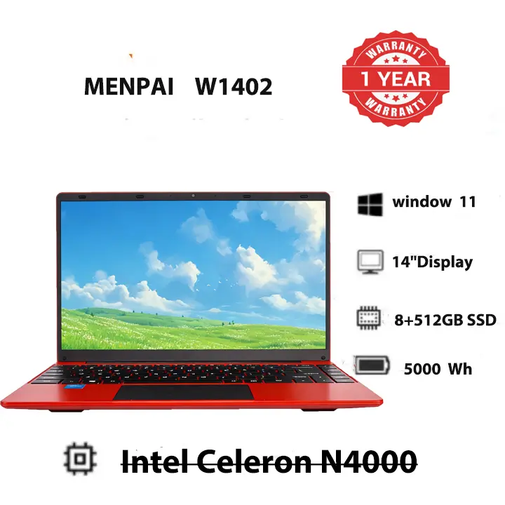 Brand New MENPAI Intel Celeron N4000  8GB RAM + 512GB SSD 14inch LED HD screen   Windows 11 System Laptops Computers