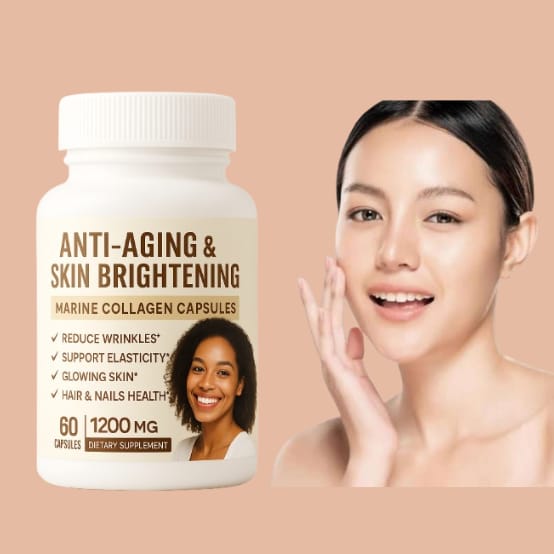 Anti aging marine collagen capsules for smooth glowing skin, perfect elasticity and prevent wrinkles. Also good for hair and nail growth.