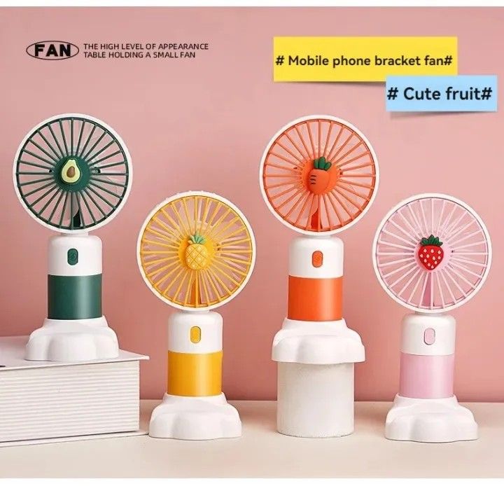 🍉 Cute Fruit Mini Hand Fan with Phone Holder 🎐 – USB Rechargeable Portable Handheld Fan for Students, Summer Outdoor Cooler 🌞🌀