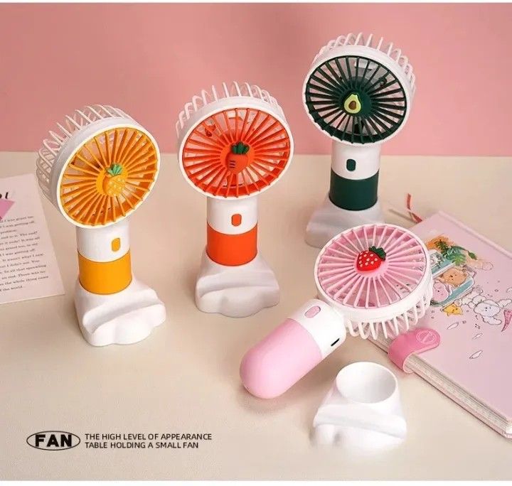 🍉 Cute Fruit Mini Hand Fan with Phone Holder 🎐 – USB Rechargeable Portable Handheld Fan for Students, Summer Outdoor Cooler 🌞🌀