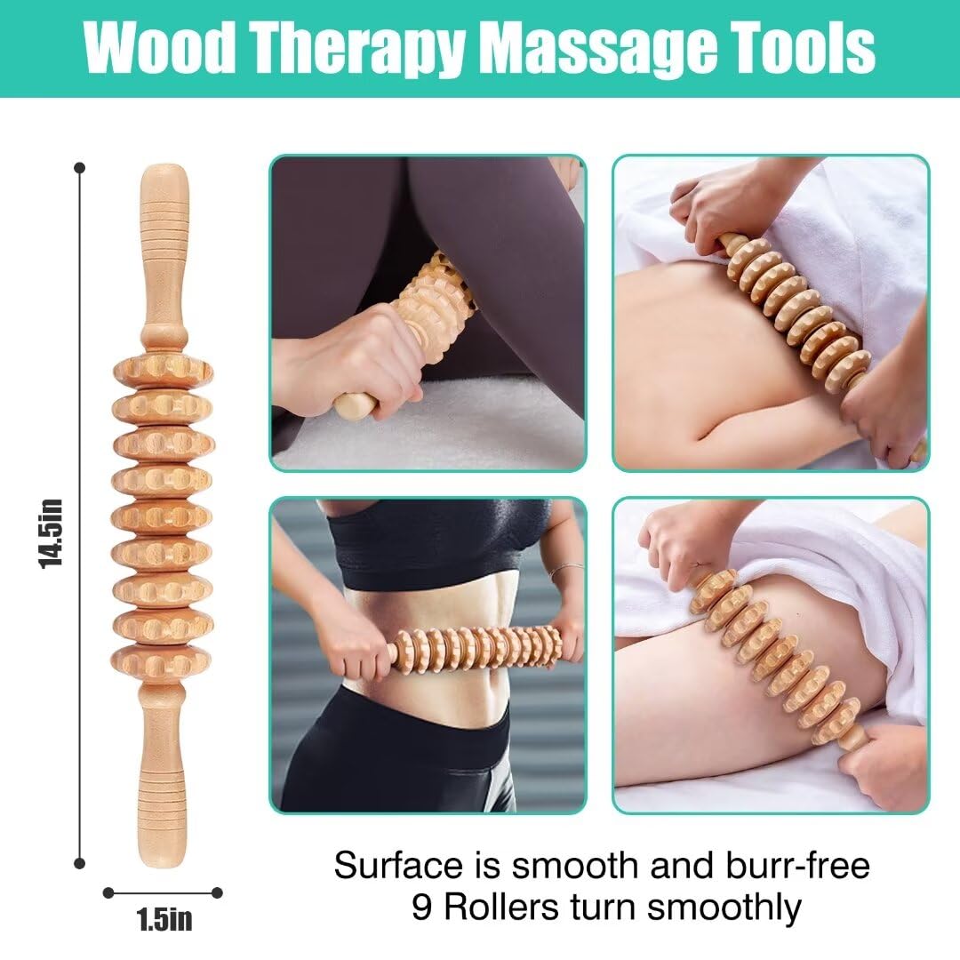 🌳 Wood Therapy Massage Tool – Beech Wood Rolling Pin Stick for Back, Neck, Tendon Relief & Gugurelax Deep Tissue Point Therapy 💆‍♂️✨