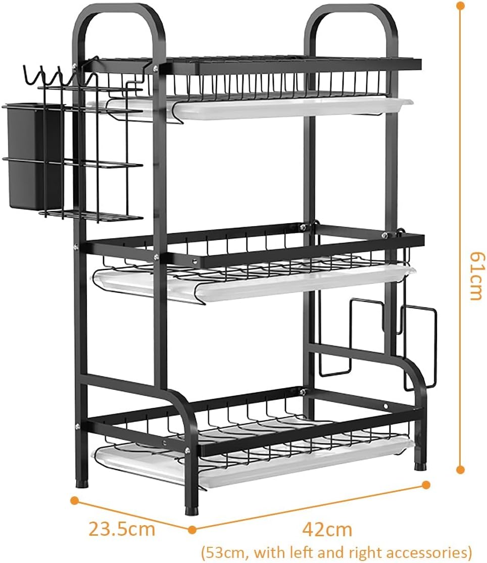 New arrival ♥️ 🫘3-Tier All-in-1 Bowl Rack Dish Drainer 🍽️✨ | Black Metallic Kitchen Organizer | Plates, Bowls & Utensils | Say goodbye to countertop clutter and hello to a  tidy and stylish space