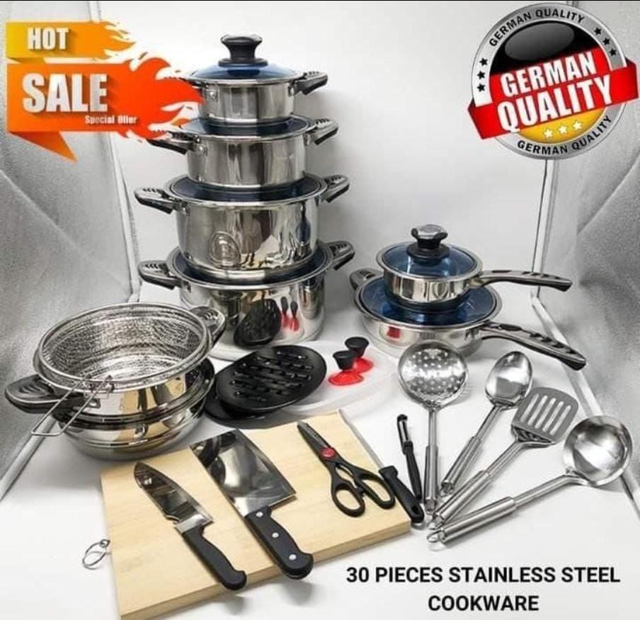 PROMOTION PRICE Marwa 30-Piece Stainless Steel Cookware Set 🍳 | Durable Non-Stick & Anti-Scratch 🥘 | Induction & Charcoal Jiko Compatible ⚡ | Tight-Fitting Lids | Dishwasher Safe 🌟
