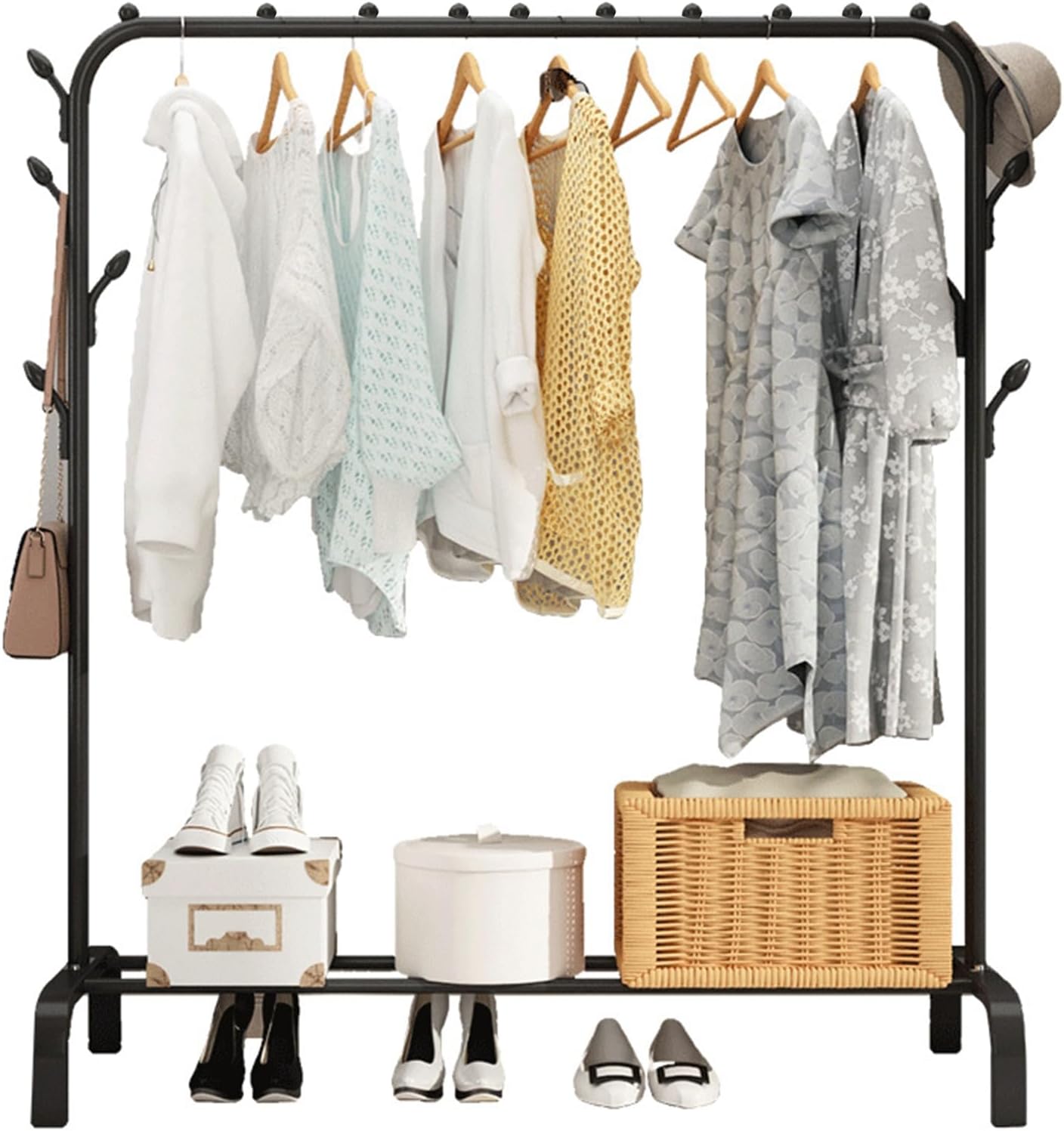 Clothes Rack, Clothing Rack Clothes Rack Metal Garment Rack Organizer Freestanding Hanger Clothes Storage and Display Laundry Drying Rack Storage Stand for Home Black