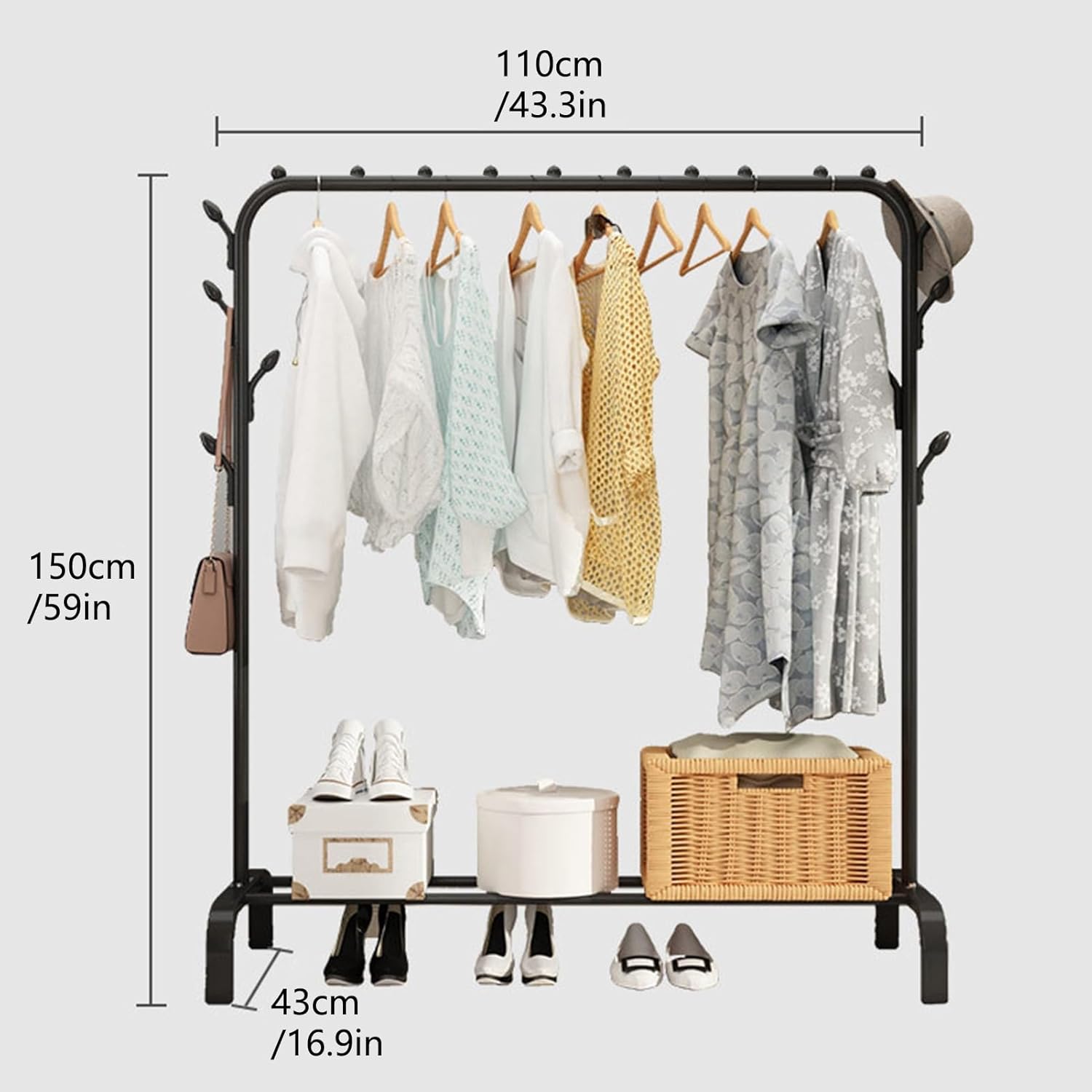 Clothes Rack, Clothing Rack Clothes Rack Metal Garment Rack Organizer Freestanding Hanger Clothes Storage and Display Laundry Drying Rack Storage Stand for Home Black