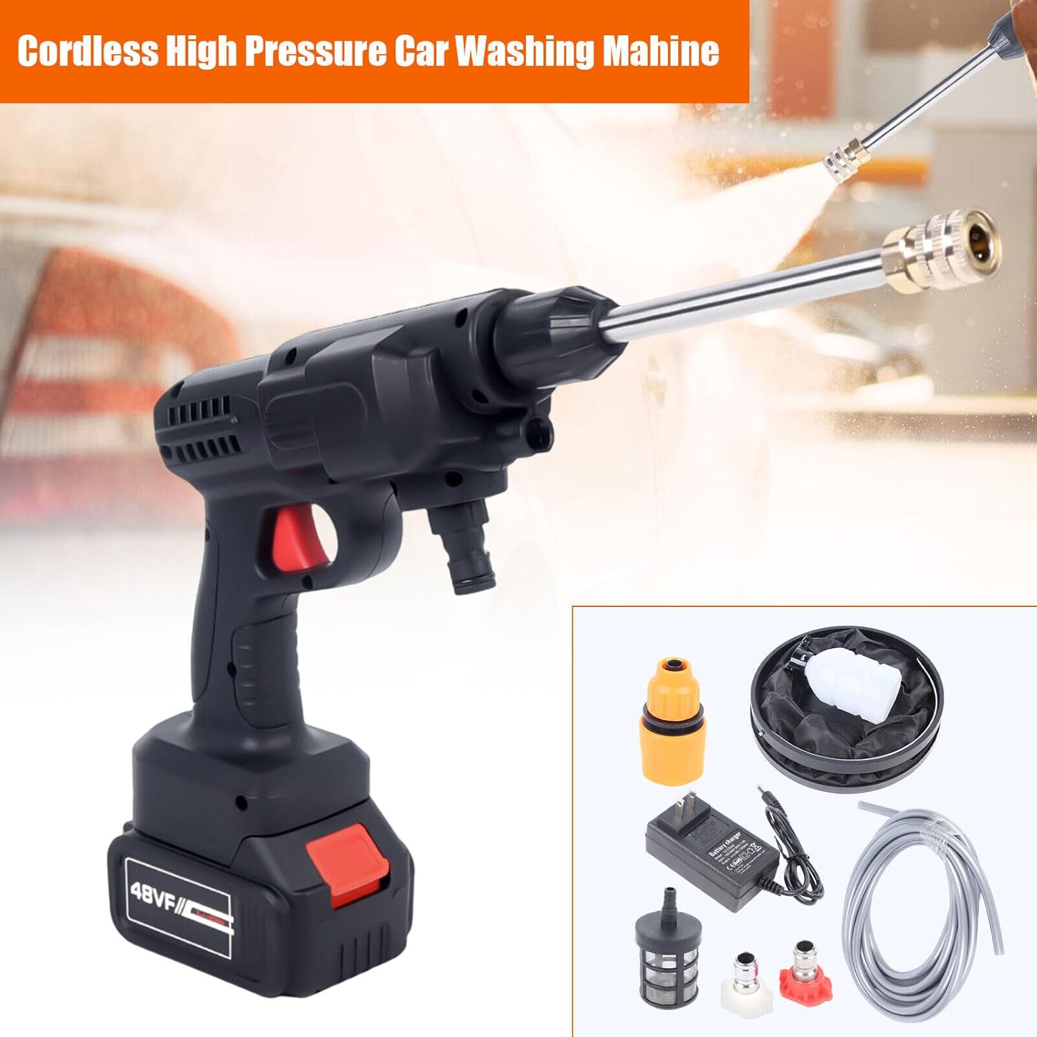 Cordless Pressure Washer, 435 PSI Pressure Water Spray Gun, 21V Lithium Battery, Portable High Pressure Car Washer for Car Fence Wall Deck Cleaning