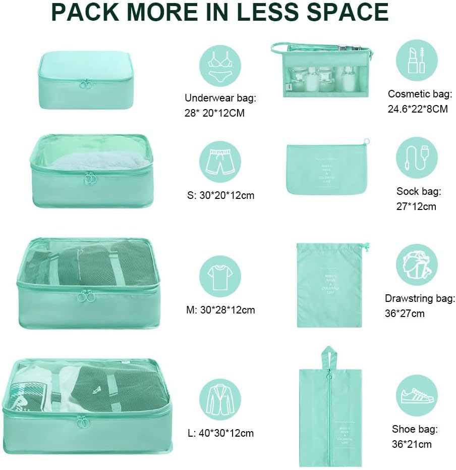 Packing Cubes for Suitcase, 8PCS Thickening Travel Organizer Packing Bags Lightweight Travel Accessories Organizers Essentials Clothes Shoes Cosmetics Toiletries Storage Bags