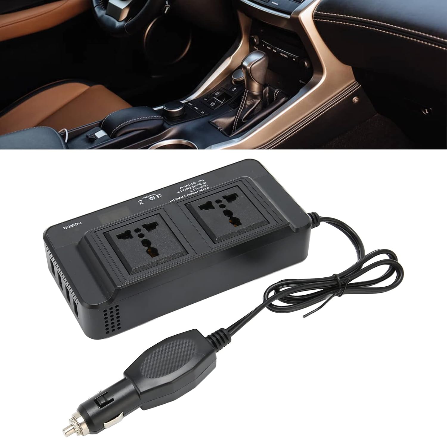 Car Inverter, 200W Power Inverter, DC 12V to 220V AC with 2.1A 4 Ports USB Multi Protection, Universal Inverter for Charging Laptops, Tablets, Laptops, Tablets