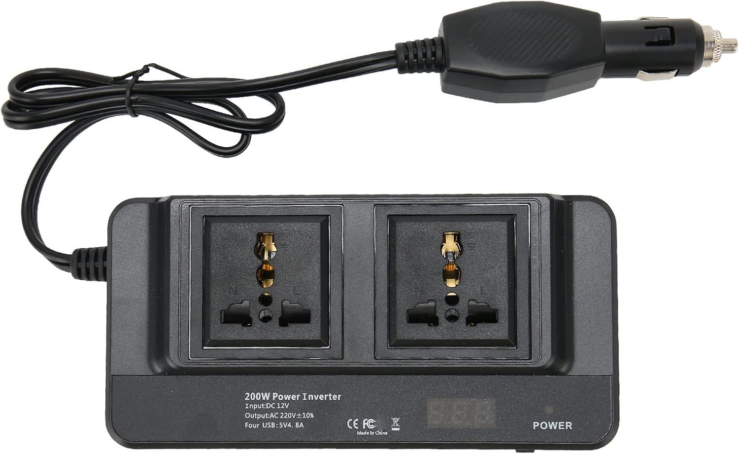 Car Inverter, 200W Power Inverter, DC 12V to 220V AC with 2.1A 4 Ports USB Multi Protection, Universal Inverter for Charging Laptops, Tablets, Laptops, Tablets