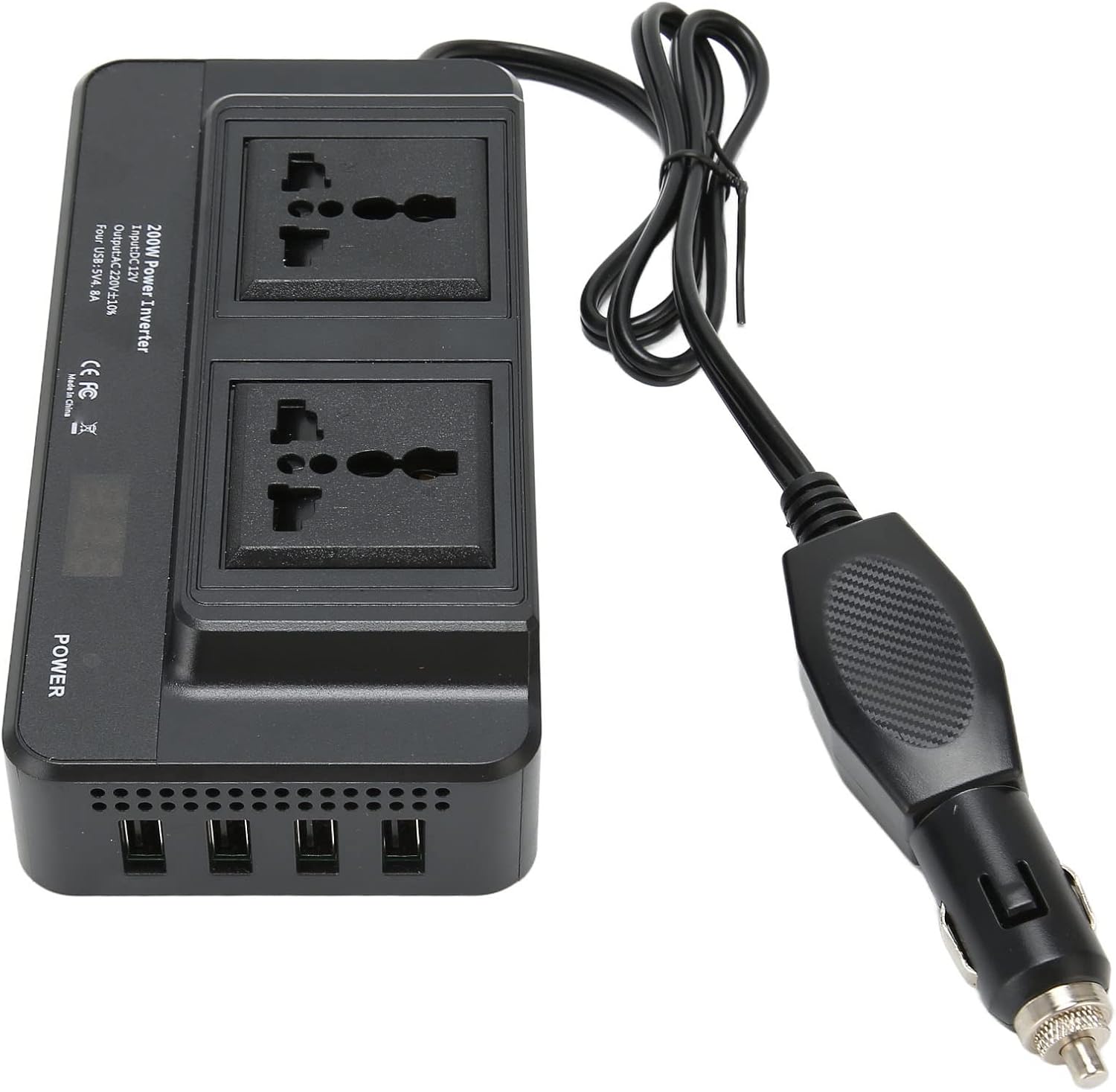 Car Inverter, 200W Power Inverter, DC 12V to 220V AC with 2.1A 4 Ports USB Multi Protection, Universal Inverter for Charging Laptops, Tablets, Laptops, Tablets