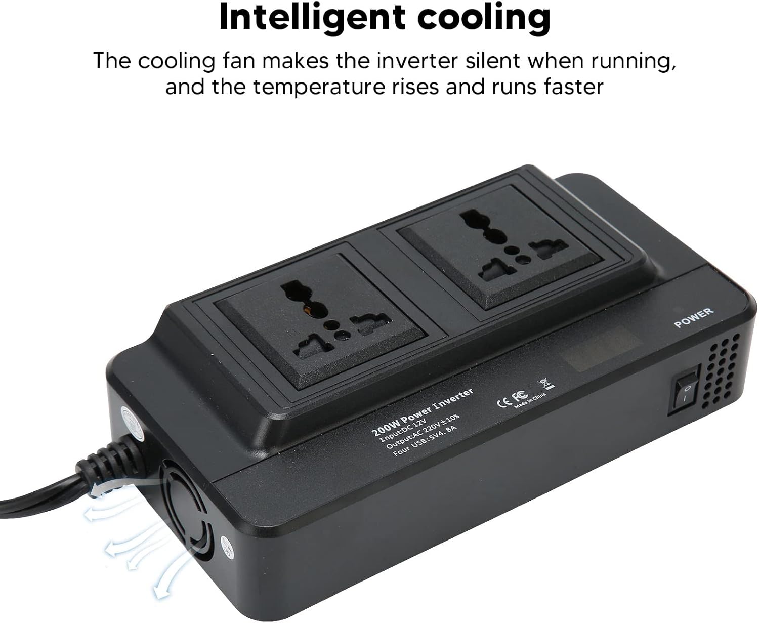 Car Inverter, 200W Power Inverter, DC 12V to 220V AC with 2.1A 4 Ports USB Multi Protection, Universal Inverter for Charging Laptops, Tablets, Laptops, Tablets