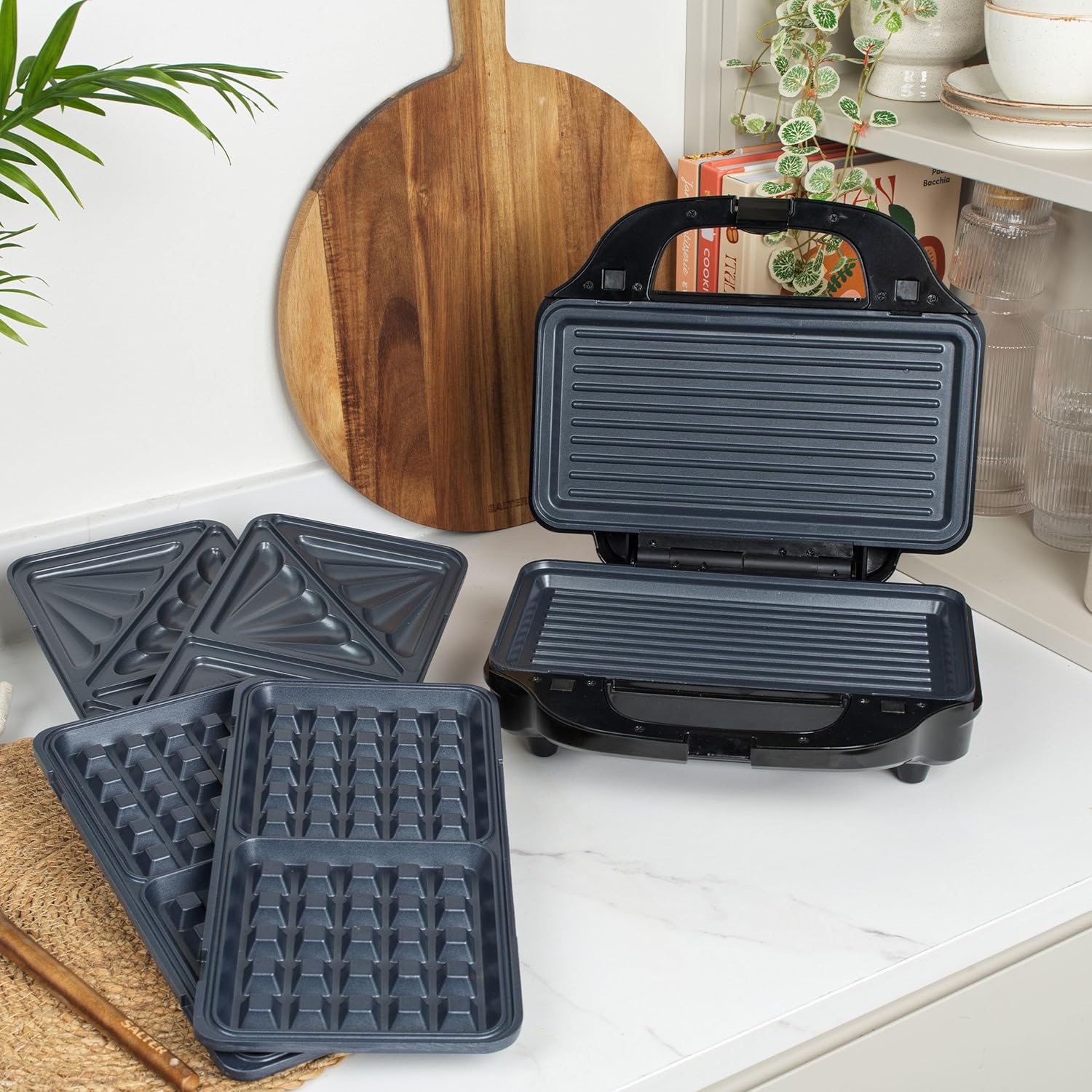 3-In-1 Snack Maker - Sandwich Toaster, Waffle Maker, Panini Press Grill, Includes Removable Extra Large Deep Fill Hot Plates, Non-Stick, 750W, Auto Temperature Control, Stay Cool Handle