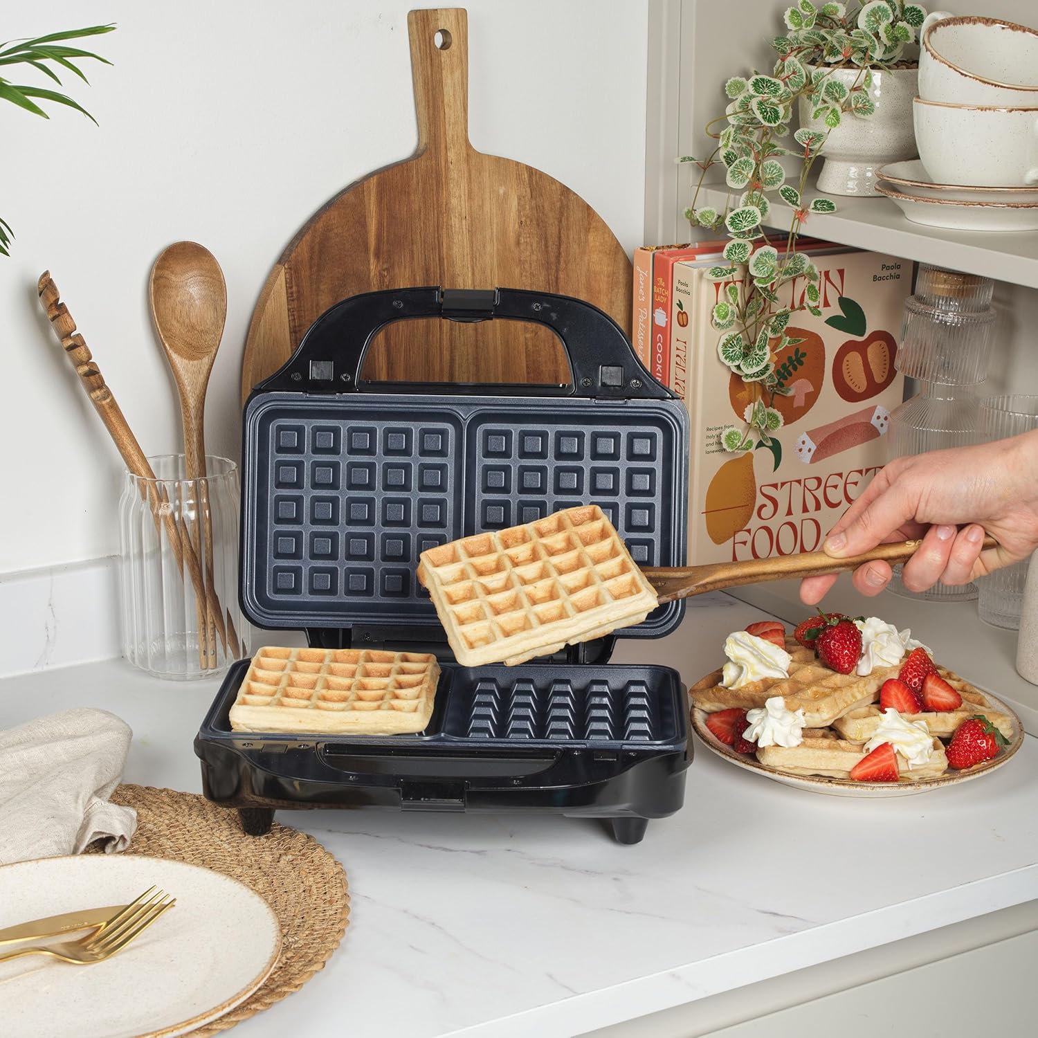 3-In-1 Snack Maker - Sandwich Toaster, Waffle Maker, Panini Press Grill, Includes Removable Extra Large Deep Fill Hot Plates, Non-Stick, 750W, Auto Temperature Control, Stay Cool Handle
