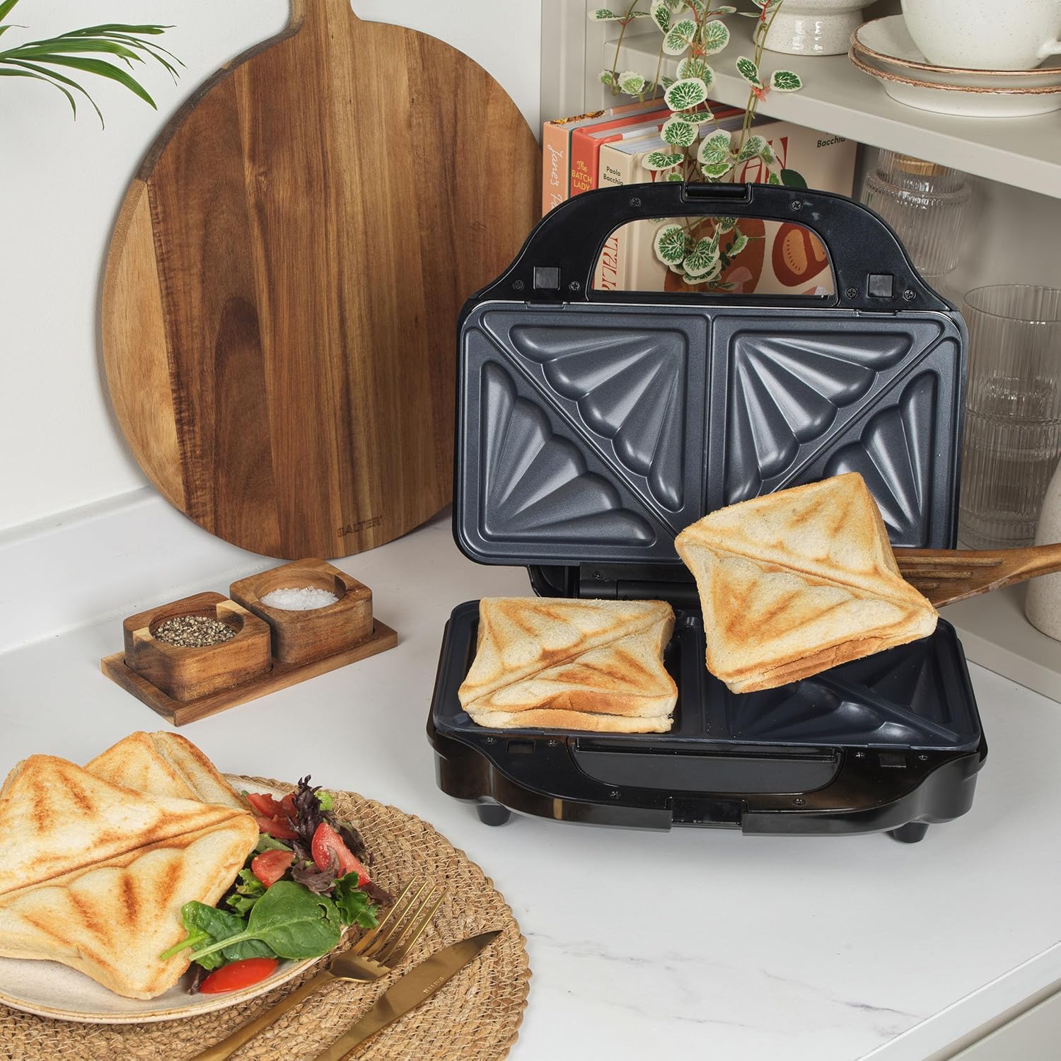 3-In-1 Snack Maker - Sandwich Toaster, Waffle Maker, Panini Press Grill, Includes Removable Extra Large Deep Fill Hot Plates, Non-Stick, 750W, Auto Temperature Control, Stay Cool Handle