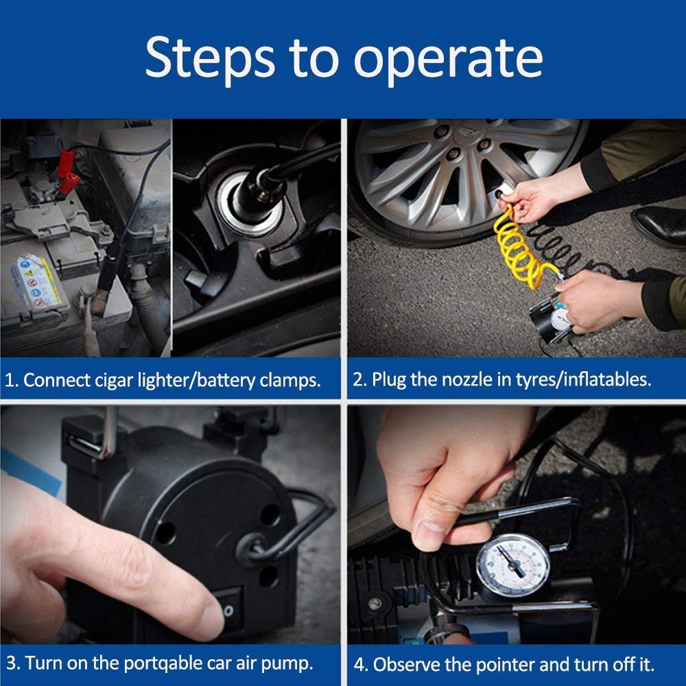 Tyre Air Inflator Pump for Car | Metal Body 12V | Single Cylinder | Electronic Car Tyre Inflator Pump Compressor M