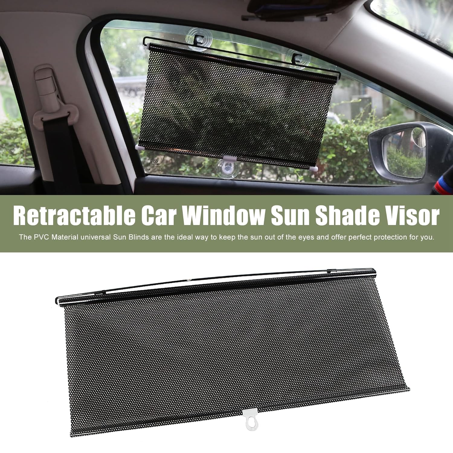 PVC Retractable Car Window Sun Shade Visor Windshield Roller Blind 125x58cm