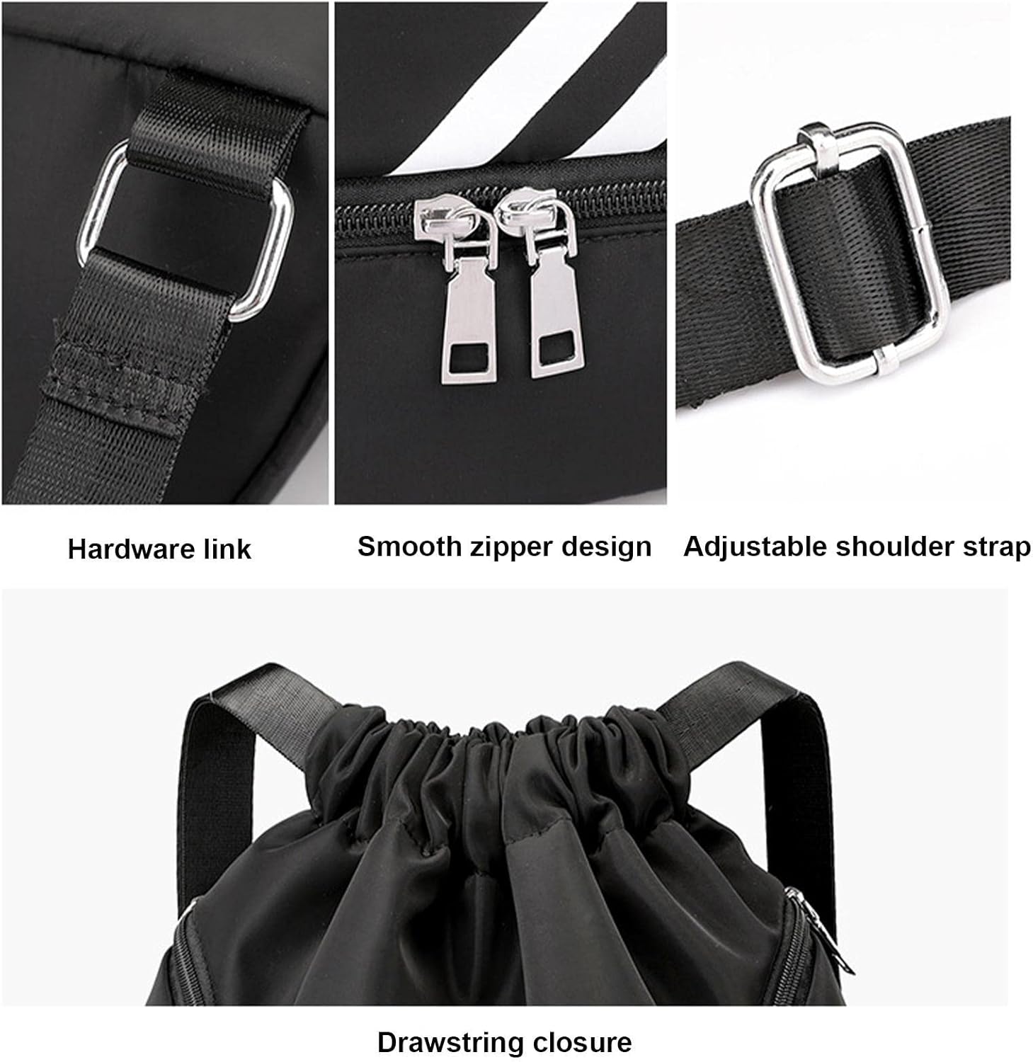 Drawstring Backpack, Sports Gym Bag, Drawstring Backpack with Shoe Compartment and Water Bottle Mesh Pocket, Sports Gym Sack pack Water Resistant String Bag for Women Men Children