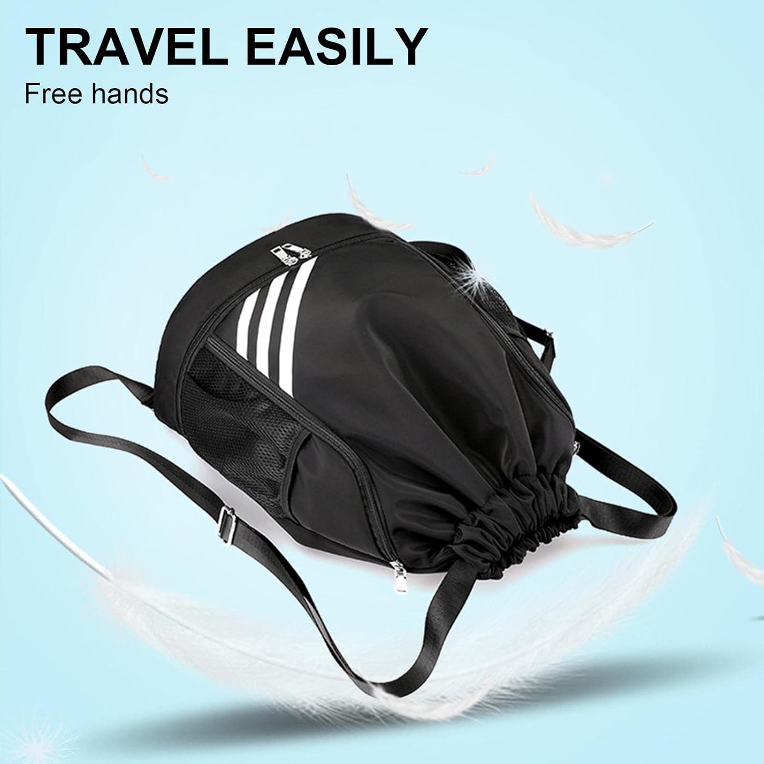 Drawstring Backpack, Sports Gym Bag, Drawstring Backpack with Shoe Compartment and Water Bottle Mesh Pocket, Sports Gym Sack pack Water Resistant String Bag for Women Men Children