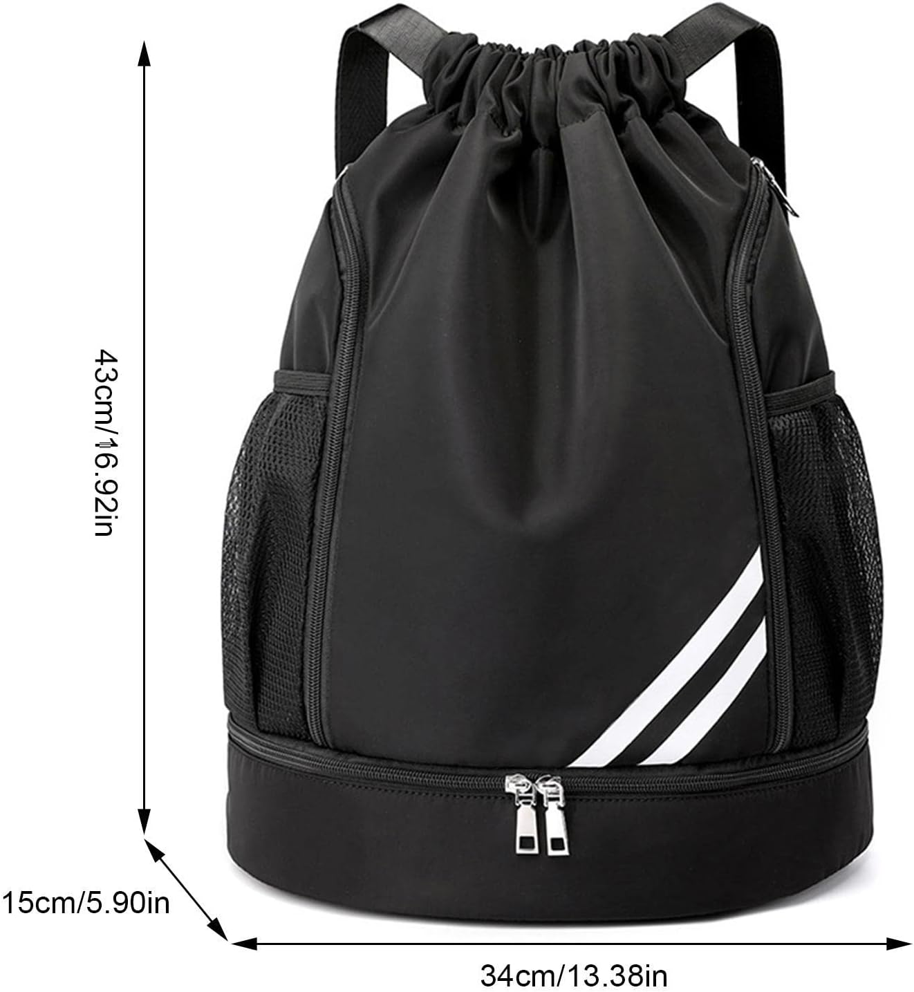 Drawstring Backpack, Sports Gym Bag, Drawstring Backpack with Shoe Compartment and Water Bottle Mesh Pocket, Sports Gym Sack pack Water Resistant String Bag for Women Men Children