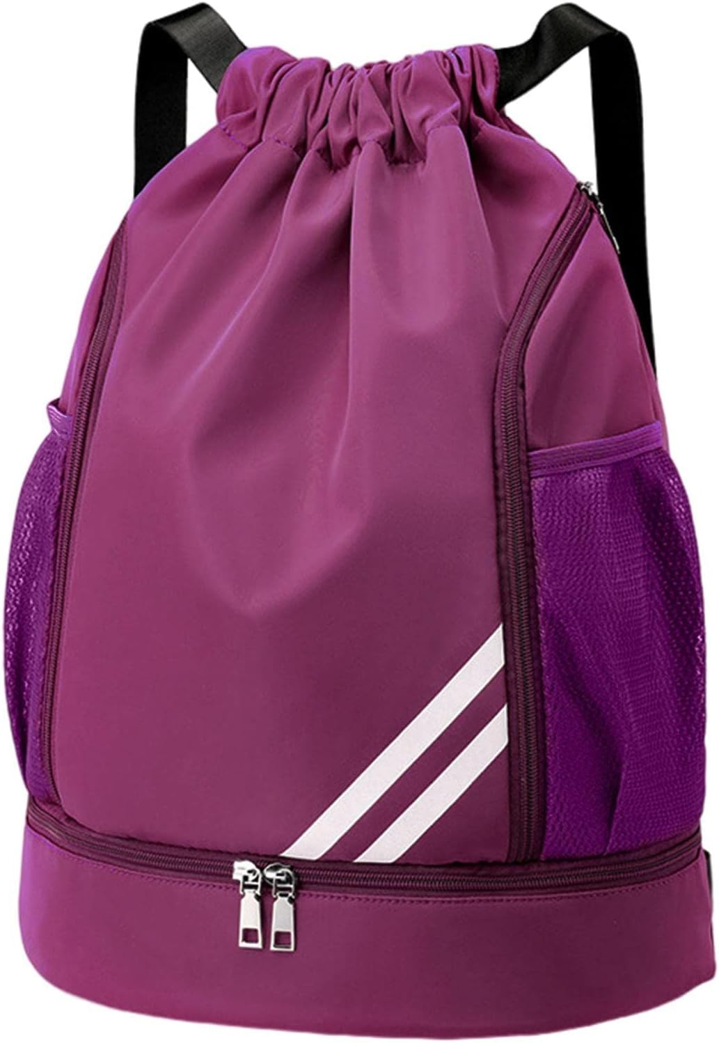 Drawstring Backpack, Sports Gym Bag, Drawstring Backpack with Shoe Compartment and Water Bottle Mesh Pocket, Sports Gym Sack pack Water Resistant String Bag for Women Men Children