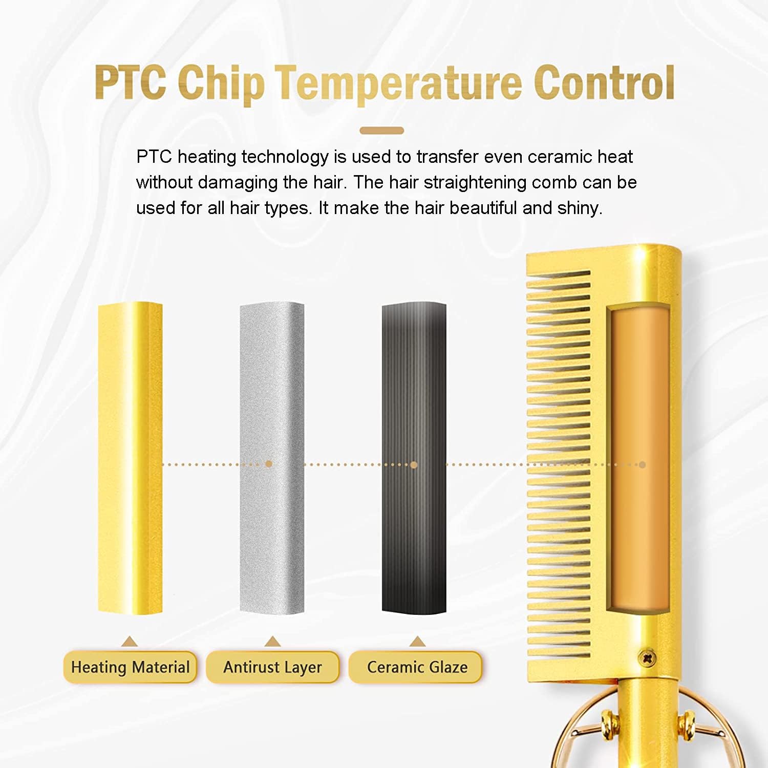 Hot Comb Hair Straightener - Electric Hair Straightening Comb for African American Hair and Wigs, Portable Scald Hair Straightener Press Comb