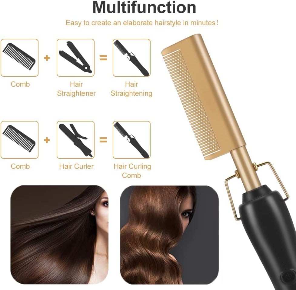 Hot Comb Hair Straightener - Electric Hair Straightening Comb for African American Hair and Wigs, Portable Scald Hair Straightener Press Comb