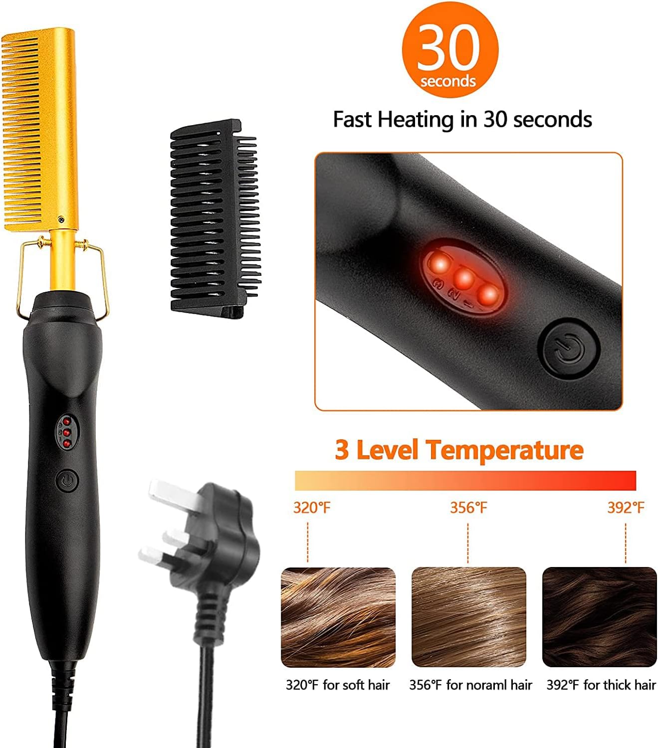 Hot Comb Hair Straightener - Electric Hair Straightening Comb for African American Hair and Wigs, Portable Scald Hair Straightener Press Comb