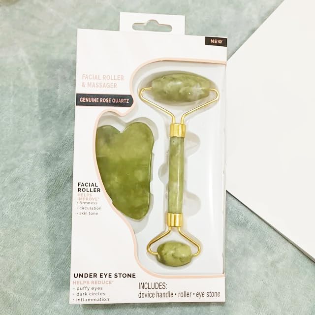Stone and Jade Roller Natural Face Facial Massage Roller for Women Face Shaper Jade Face Roller for Natural Glowing Skin & Improves Skin care Facial Massage Reduces Eye Puffiness