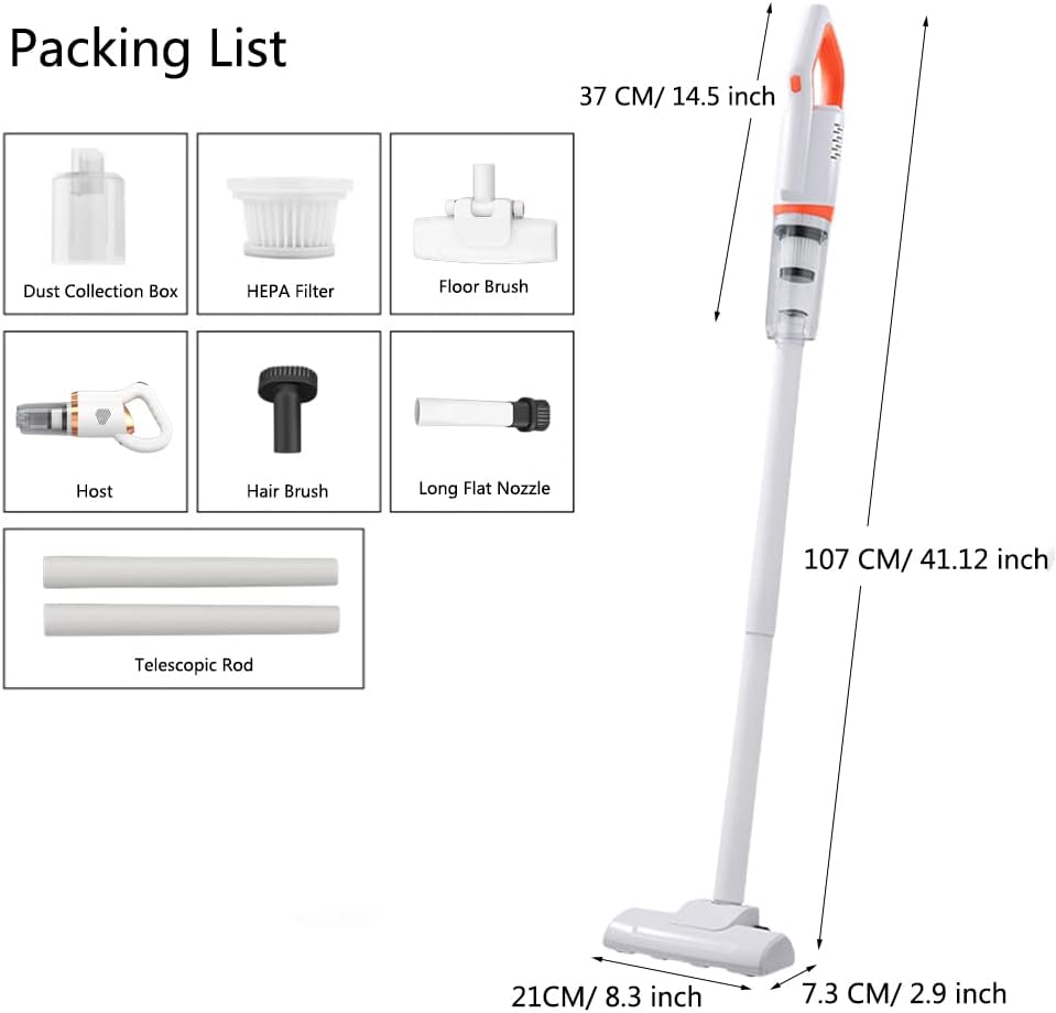 Wireless vacuum cleaner  (rechargeable, short length use option or extended to 105cm long, 4 brush options, high suction pressure of 7500Pa)