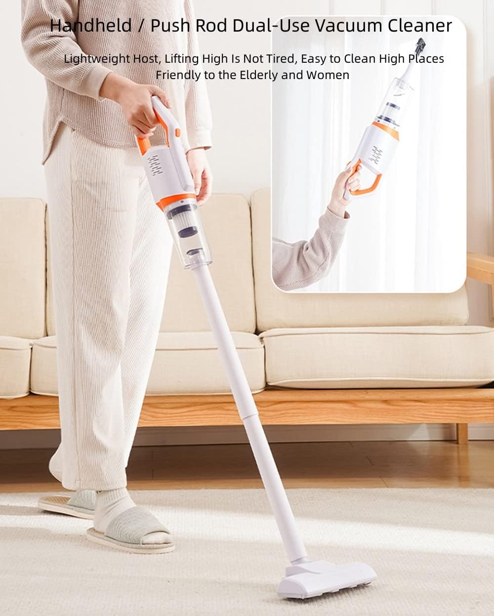 Wireless vacuum cleaner  (rechargeable, short length use option or extended to 105cm long, 4 brush options, high suction pressure of 7500Pa)