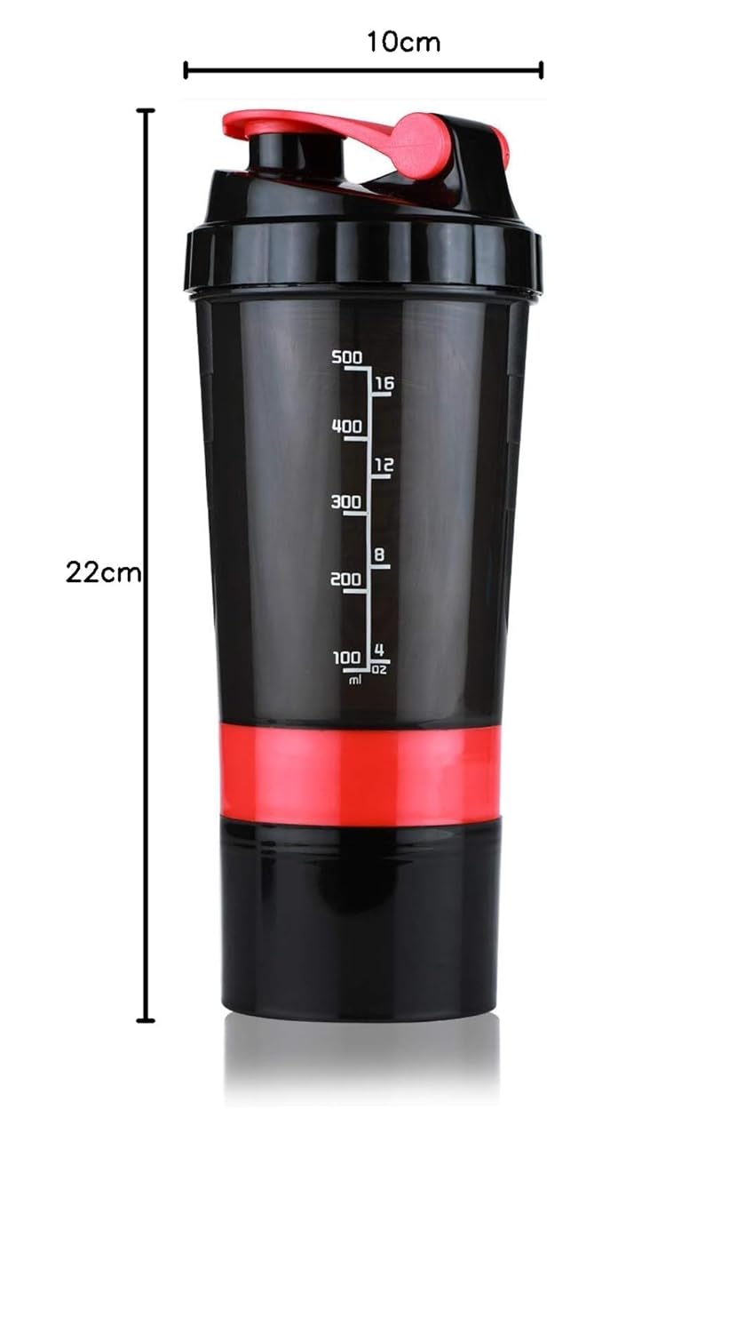 Premium Protein Shaker Bottle Combo with 2 Extra Compartment for Gym, Sports & Exercise l Shaker Bottle | Gym Shaker l Protein Shaker | Sipper Bottle 500 ML.
