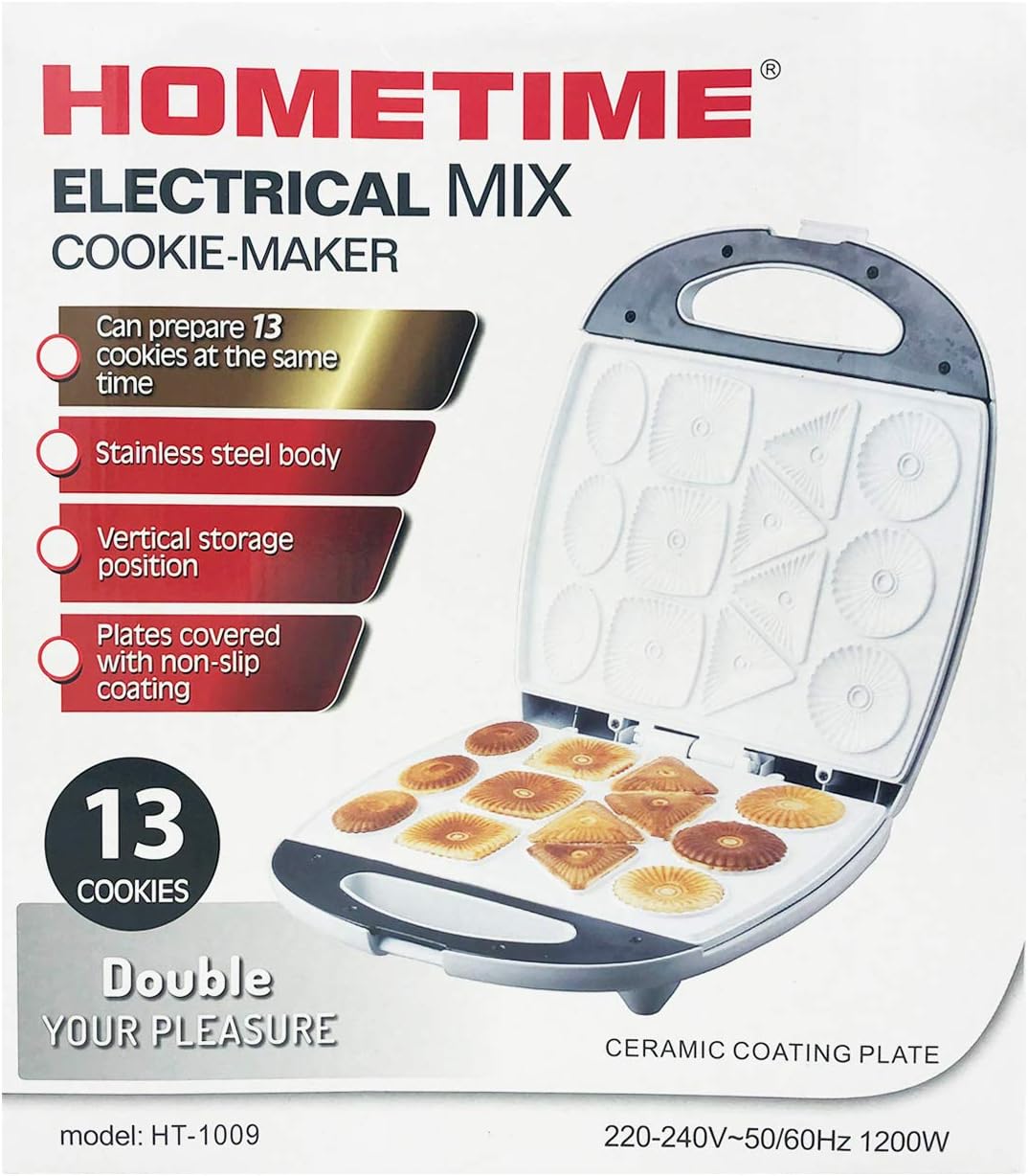 HOMETIME CLASSIC COOKIE MAKER. 1200W 13pcs Mini Pies Or Cake Maker. Non-stick baking plates for easy cleaning