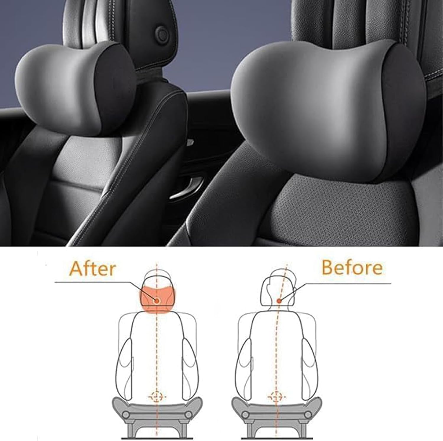 Car Lumbar Support Pillow Neck Pillow Set for, Softness Cushion Neck Back Pain Relief Seat Accessories