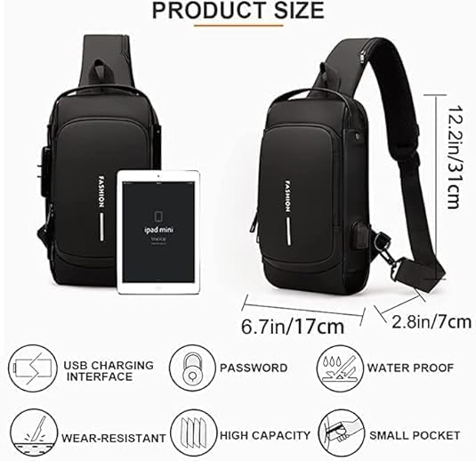 Men's Sling Shoulder Backpack, Anti-theft Chest Bag Waterproof Shoulder Crossbody Bag, Lightweight One Strap Sling Bag with USB Charging Port for Hiking Cycling Travelling Outdoor