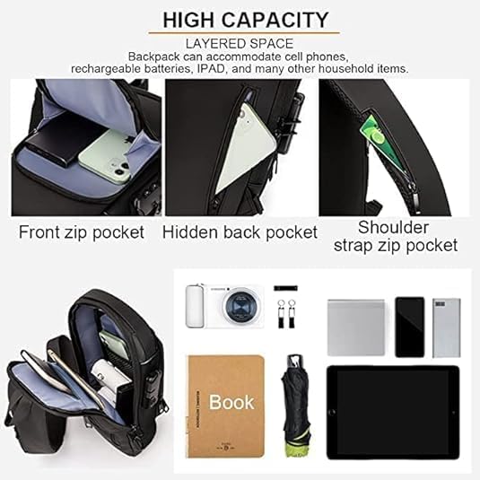 Men's Sling Shoulder Backpack, Anti-theft Chest Bag Waterproof Shoulder Crossbody Bag, Lightweight One Strap Sling Bag with USB Charging Port for Hiking Cycling Travelling Outdoor