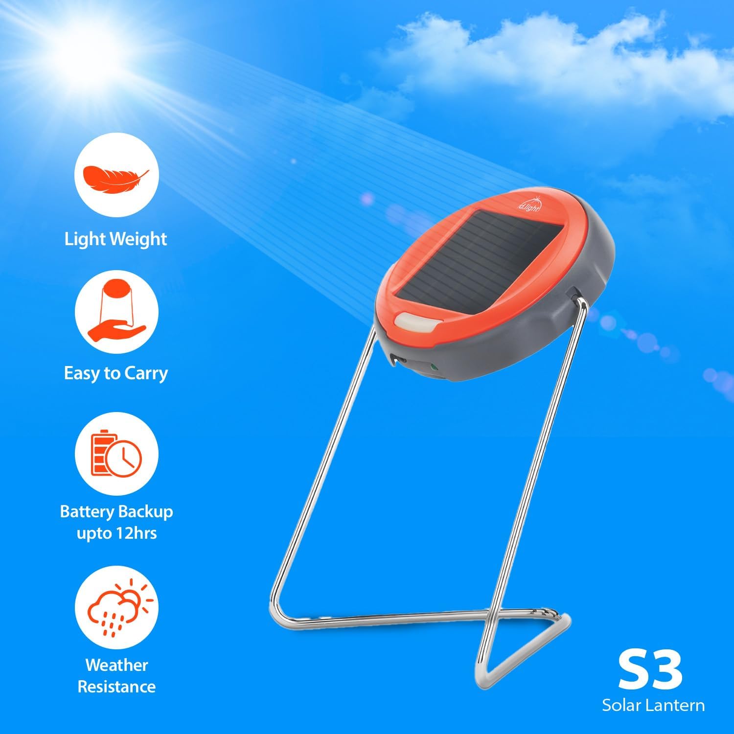 Solar Powered LED Solar Lantern; Emergency Light with Adjustable Stand, Portable Rechargeable Lamp for Power Outages, Camping & Outdoor Use