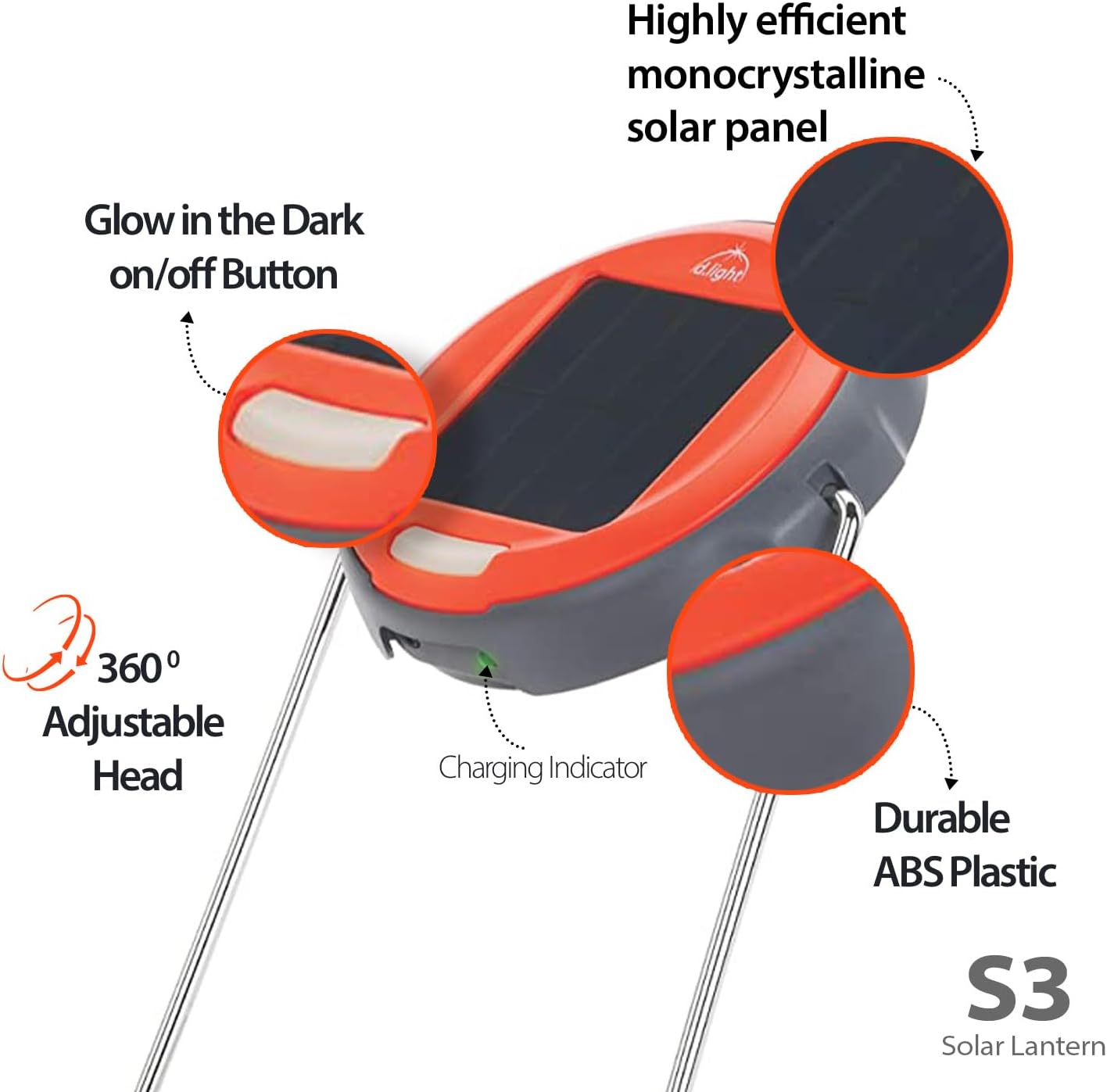 Solar Powered LED Solar Lantern; Emergency Light with Adjustable Stand, Portable Rechargeable Lamp for Power Outages, Camping & Outdoor Use