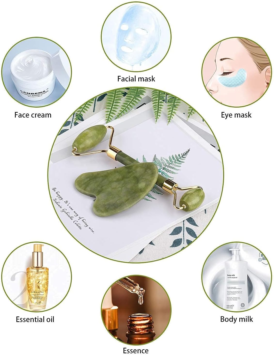 Jade Roller for Face Natural Facial Roller Massage Tools for Eyes, Neck, Body-Anti Wrinkles Aging