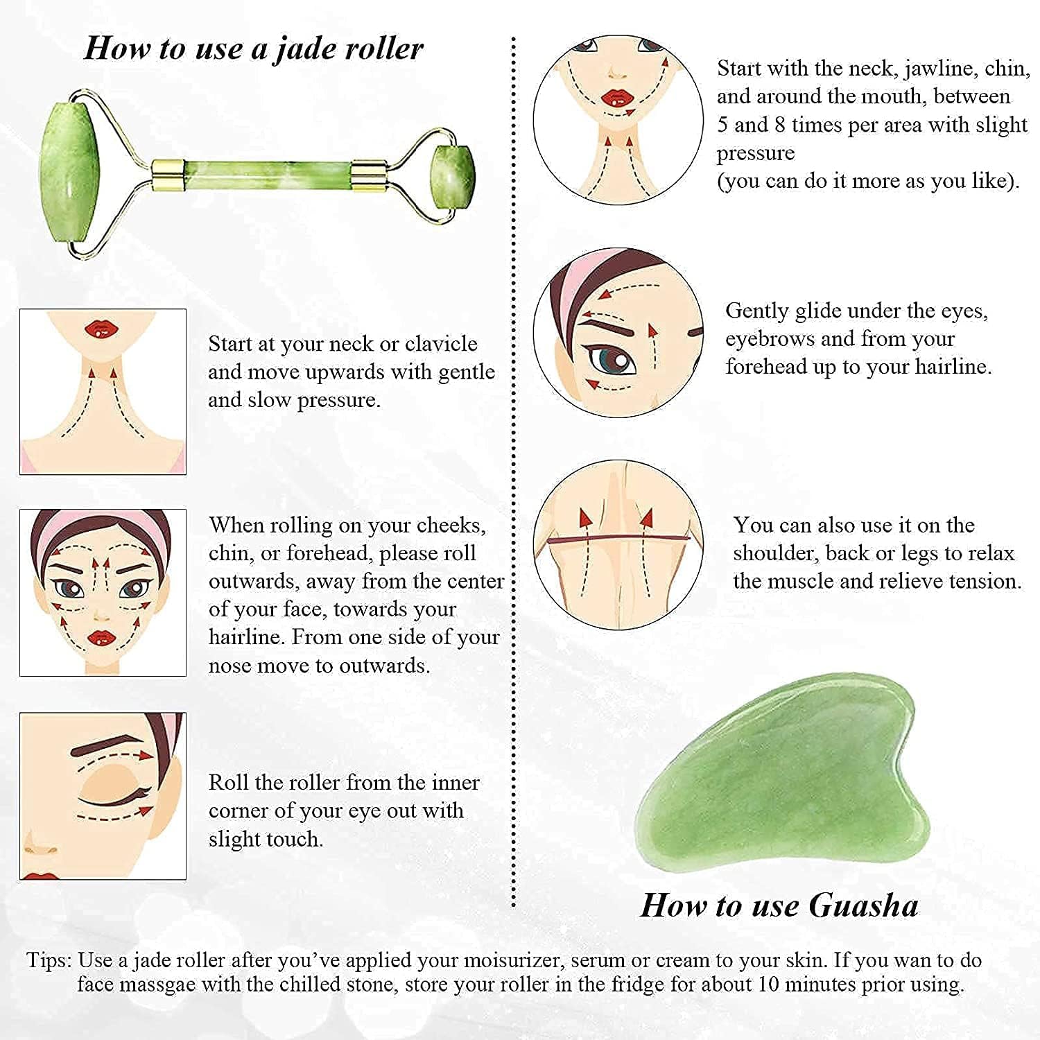 Jade Roller for Face Natural Facial Roller Massage Tools for Eyes, Neck, Body-Anti Wrinkles Aging