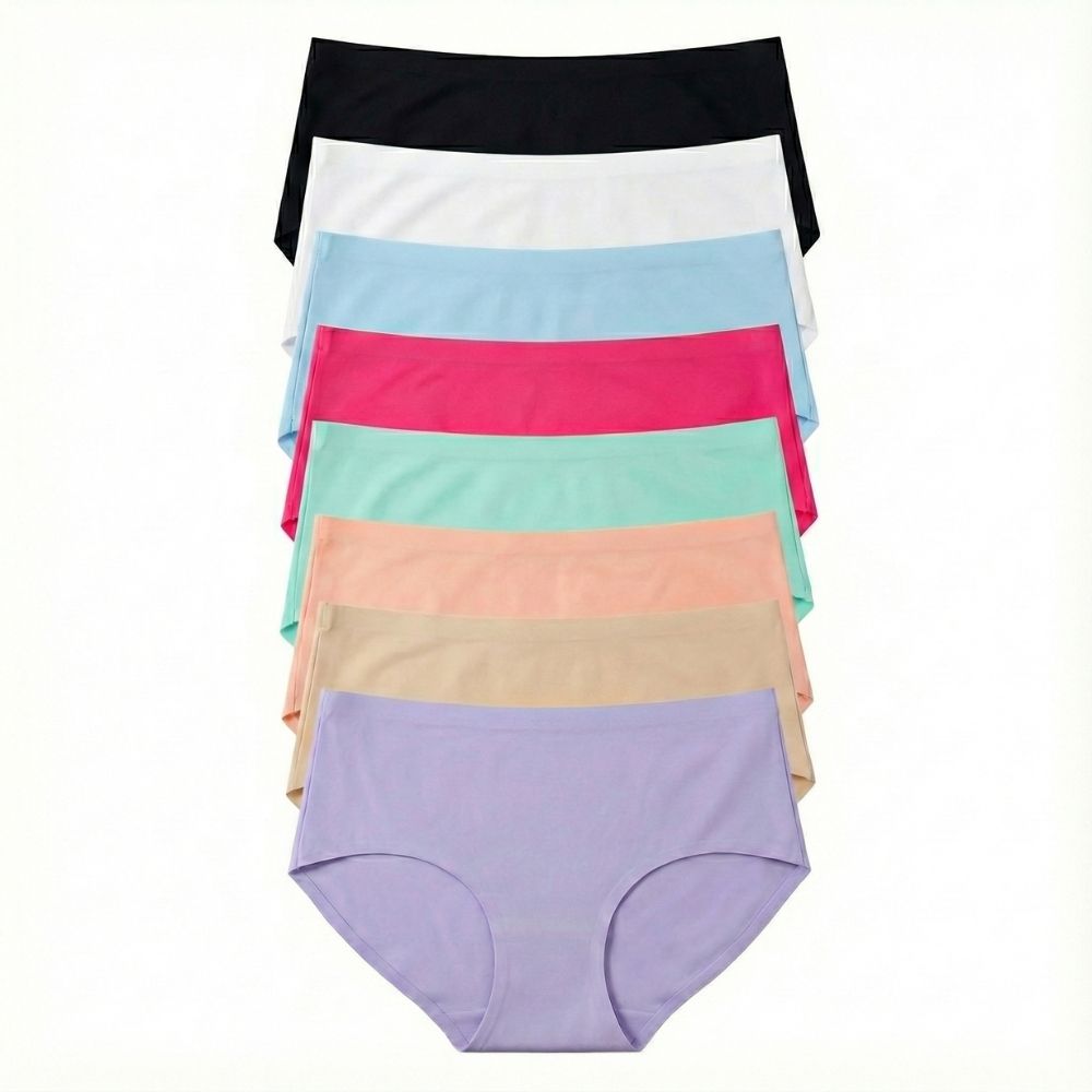 4 PCS Women’s Seamless Ice Silk Panties – Mid Waist, Soft & Stretchy, 100% Cotton Crotch, Breathable & Comfortable Underwear (Mixed Colors)