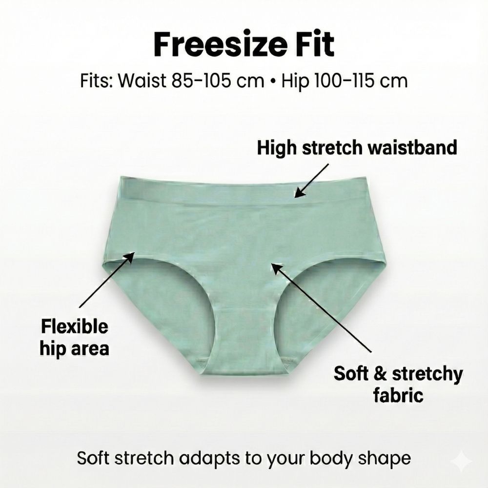 4 PCS Women’s Seamless Ice Silk Panties – Mid Waist, Soft & Stretchy, 100% Cotton Crotch, Breathable & Comfortable Underwear (Mixed Colors)