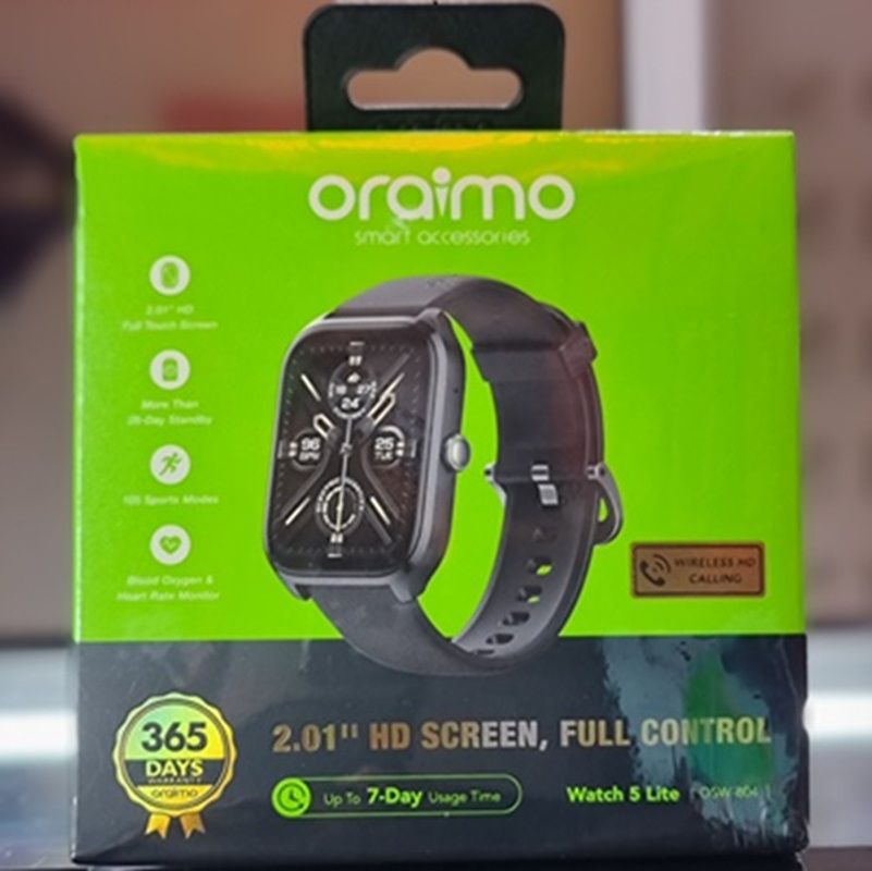 Oraimo Watch 5 Lite SmartWatch – Full Touch Display, Fitness Tracking, Heart Rate Monitor, Sleep Tracking, Waterproof Build, Long Battery Life and Smart Notifications for Daily Active Lifestyle