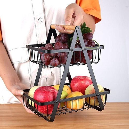 Two-Tier Fruit Rack – Durable Metal Storage Organizer with Stylish Design, Perfect for Kitchen Counters, Dining Tables, or Pantries. Holds Fruits, Vegetables, and Snacks Neatly and Accessibly