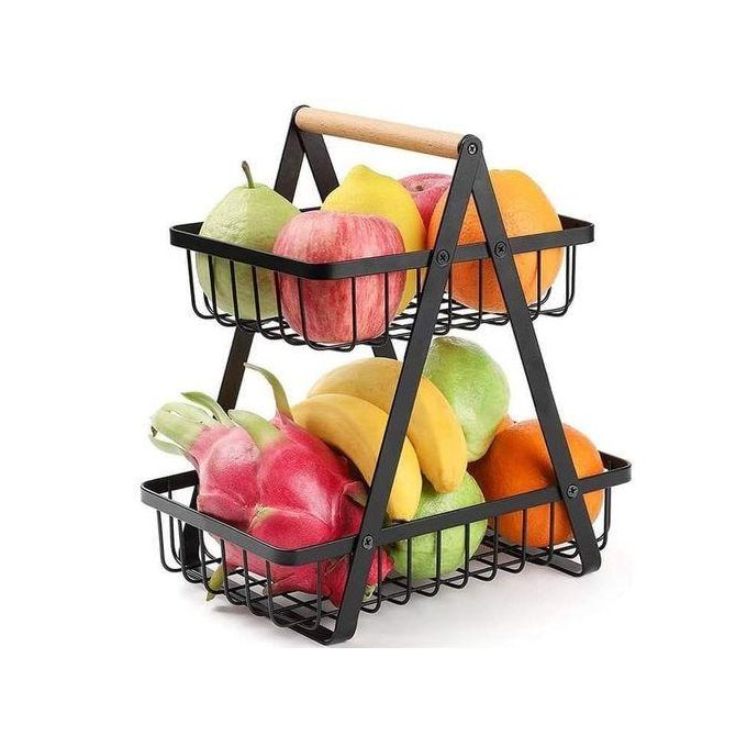 Two-Tier Fruit Rack – Durable Metal Storage Organizer with Stylish Design, Perfect for Kitchen Counters, Dining Tables, or Pantries. Holds Fruits, Vegetables, and Snacks Neatly and Accessibly