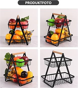 Two-Tier Fruit Rack – Durable Metal Storage Organizer with Stylish Design, Perfect for Kitchen Counters, Dining Tables, or Pantries. Holds Fruits, Vegetables, and Snacks Neatly and Accessibly